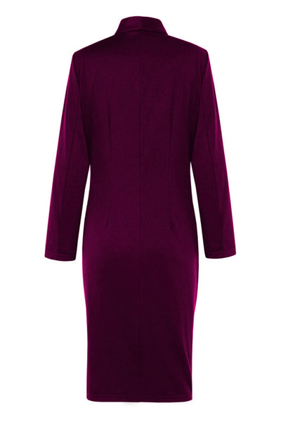 Sweet Elegant Solid Slit Turndown Collar Wrapped Skirt Dresses(4 Colors)
