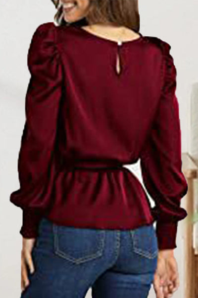 Casual Lace Frenulum Solid Color O Neck Tops(6 Colors)