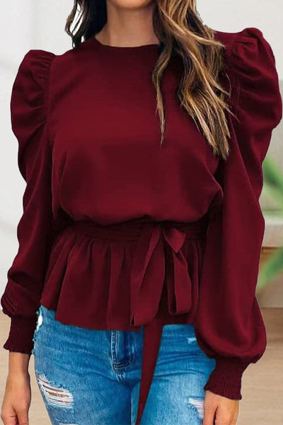 Casual Lace Frenulum Solid Color O Neck Tops(6 Colors)