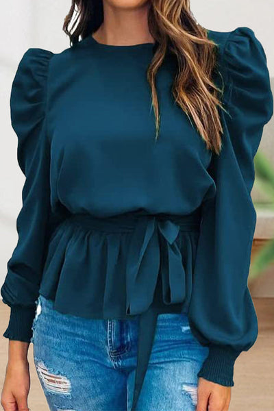 Casual Lace Frenulum Solid Color O Neck Tops(6 Colors)