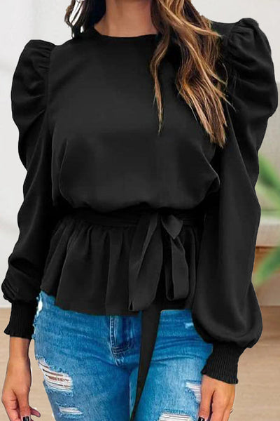 Casual Lace Frenulum Solid Color O Neck Tops(6 Colors)