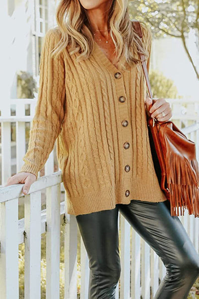 Casual Buttons Solid Color V Neck Cardigans(5 Colors)