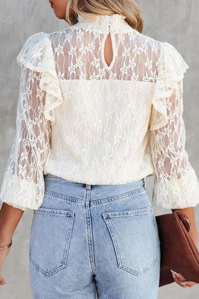 Sexy Elegant Solid Lace Hollowed Out Half A Turtleneck Tops(3 Colors)