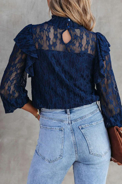Sexy Elegant Solid Lace Hollowed Out Half A Turtleneck Tops(3 Colors)