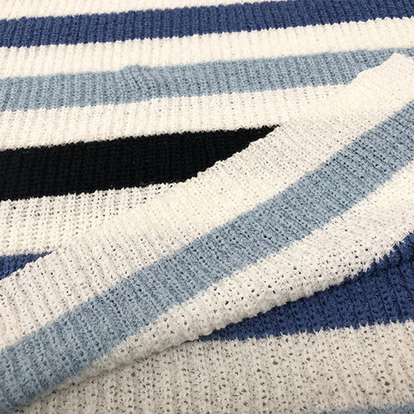 Casual Striped Patchwork Contrast O Neck Tops