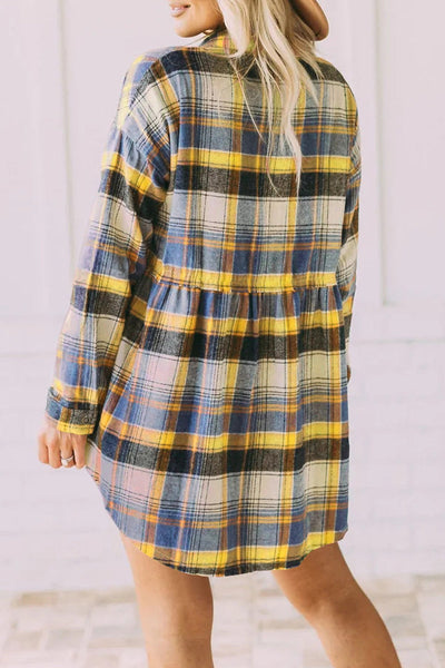 Casual Plaid Buckle Buttons Turndown Collar Blouses(5 Colors)