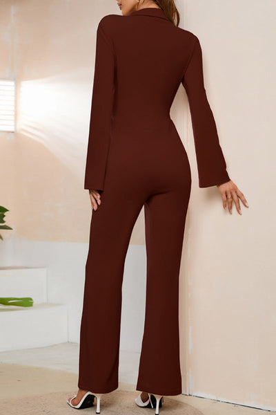 Casual Solid Buttons Turndown Collar Regular Jumpsuits(4 Colors)