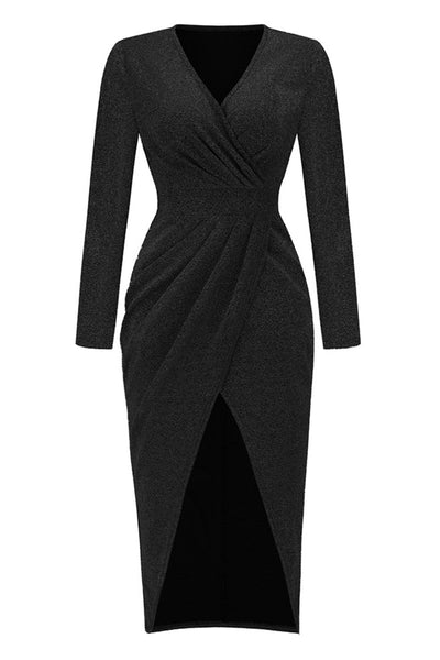 Sweet Elegant Solid Bronzing Sequins V Neck One Step Skirt Dresses(3 Colors)