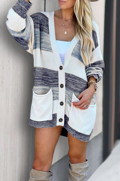 Casual Plaid Patchwork V Neck Cardigans(7 Colors)