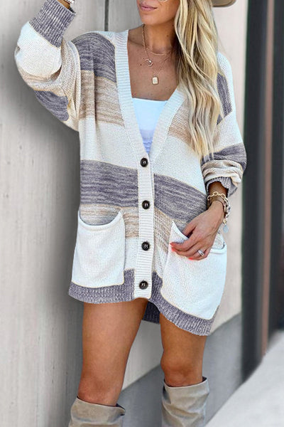 Casual Plaid Patchwork V Neck Cardigans(7 Colors)