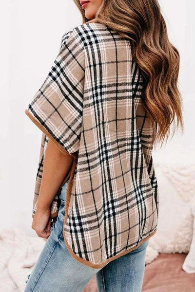 Work Street Plaid Pocket Without Belt Turndown Collar Outerwear