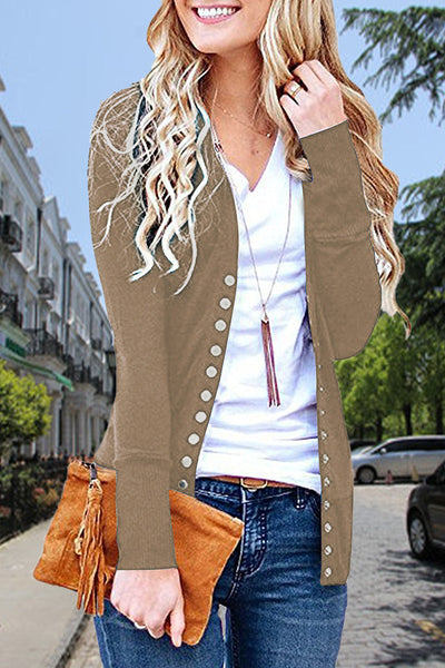 Casual Solid Buttons Solid Color Cardigan Collar Tops