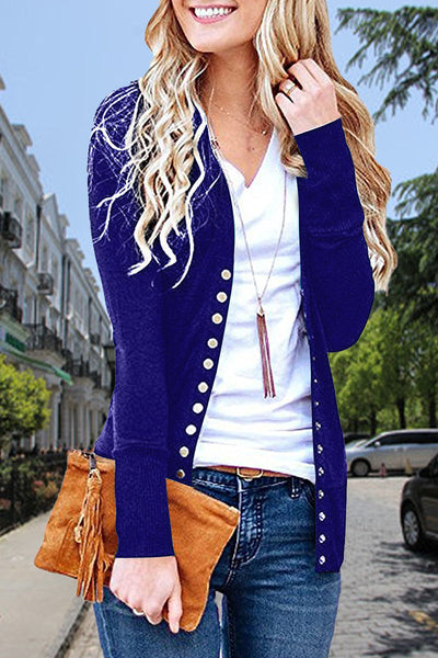 Casual Solid Buttons Solid Color Cardigan Collar Tops