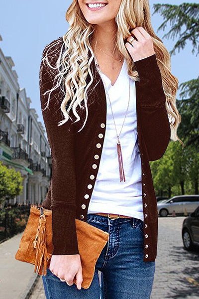 Casual Solid Buttons Solid Color Cardigan Collar Tops
