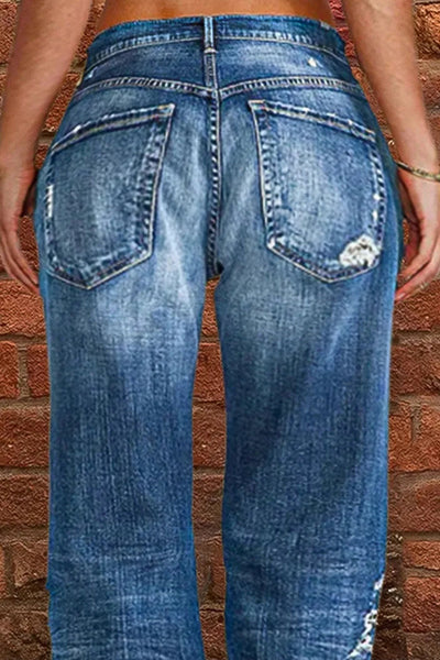 Casual Street Patchwork Ripped Straight Denim Jeans(5 Colors)