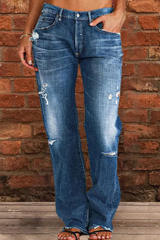 Casual Street Patchwork Ripped Straight Denim Jeans
