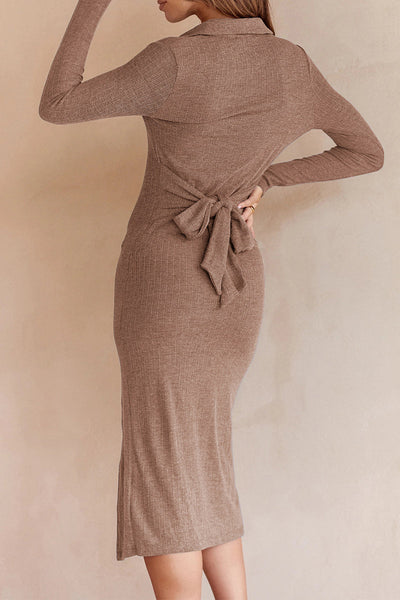 Celebrities Elegant Solid Solid Color Turndown Collar One Step Skirt Dresses