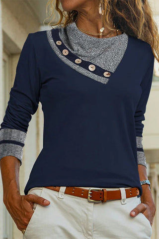 Casual Street Patchwork Contrast O Neck Tops