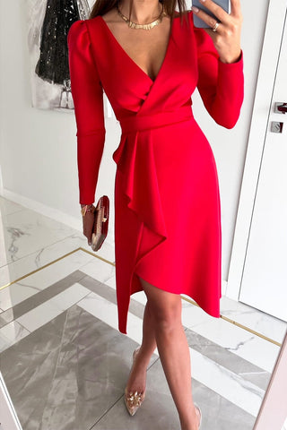 Sweet Elegant Zipper V Neck Irregular Dress Dresses