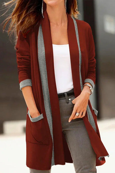 Casual Street Color Block Contrast Cardigan Collar Tops
