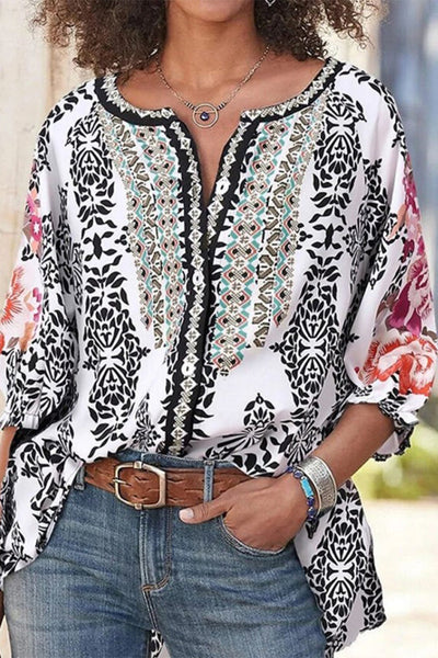 Casual Print Printing V Neck Tops