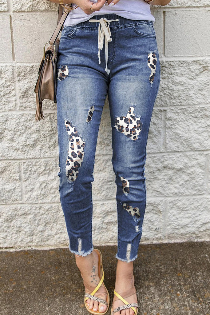 Casual Patchwork Ripped Skinny Denim Jeans