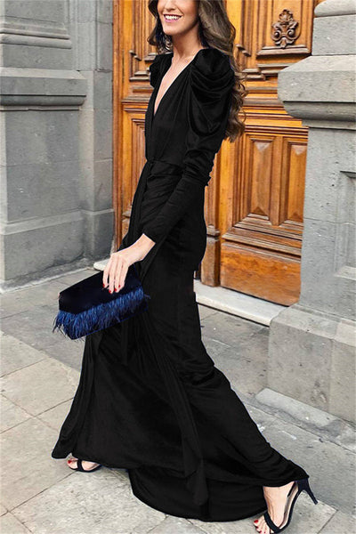 Sexy Casual Solid Fold V Neck Long Dress Dresses