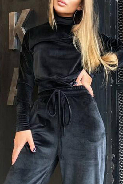 Casual Solid Solid Color Turtleneck Long Sleeve Two Pieces