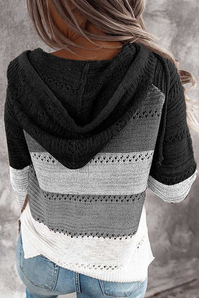 Wisherryy Fashion Hooded Leopard Stitched Knit Sweater