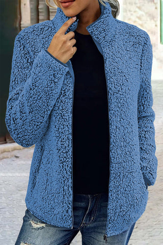 Casual Solid Zipper Mandarin Collar Outerwear