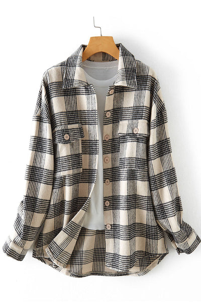 Plaid Buckle Turndown Collar Tops
