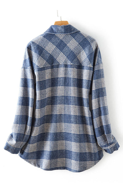 Plaid Buckle Turndown Collar Tops