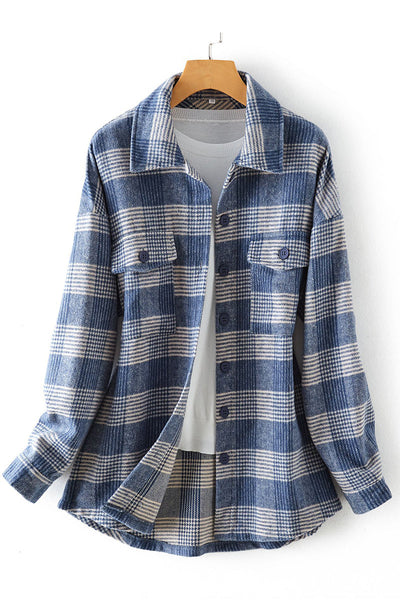 Plaid Buckle Turndown Collar Tops