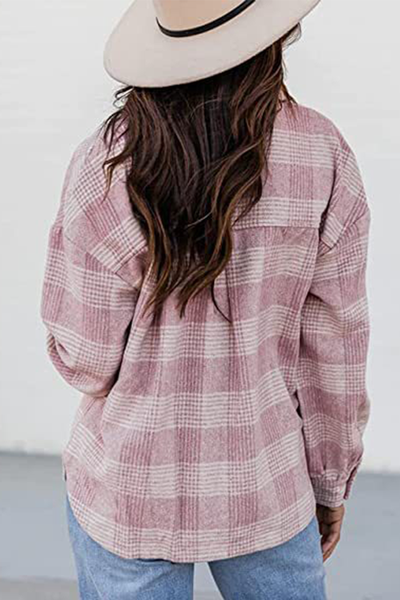 Plaid Buckle Turndown Collar Tops