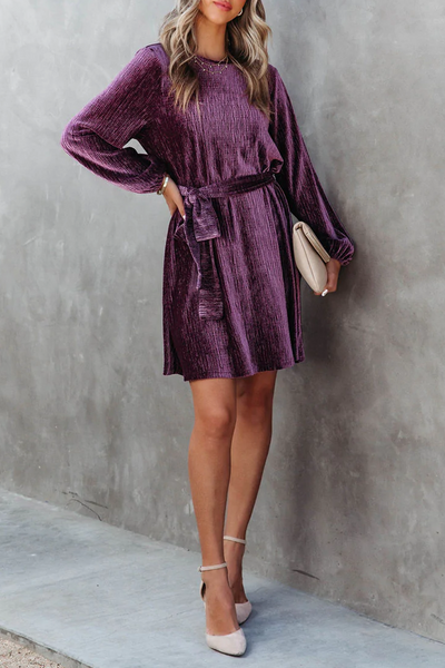 Casual Solid Bandage O Neck Waist Skirt Dresses