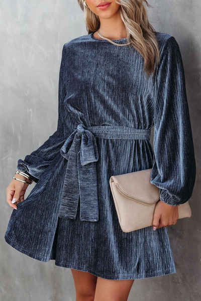 Casual Solid Bandage O Neck Waist Skirt Dresses