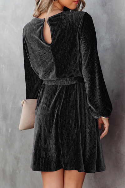 Casual Solid Bandage O Neck Waist Skirt Dresses