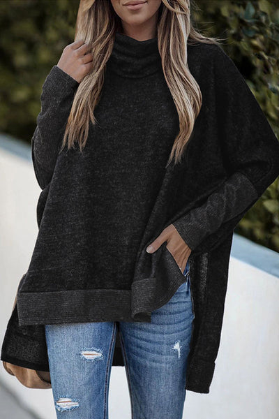 Casual Solid Patchwork Turtleneck Tops