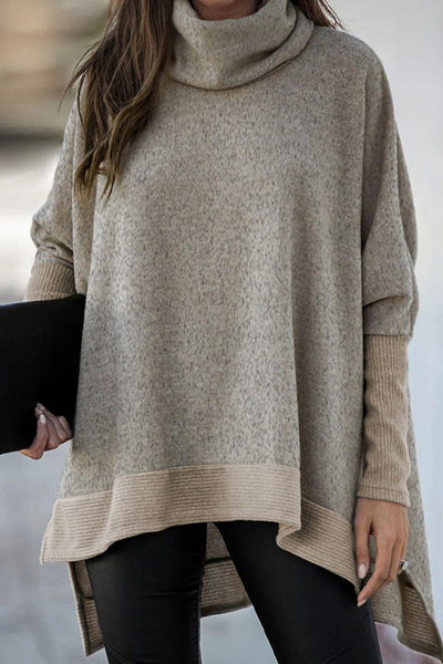 Casual Solid Patchwork Turtleneck Tops