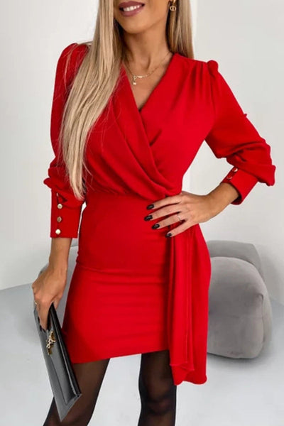 Sexy Elegant Solid Zipper V Neck One Step Skirt Dresses