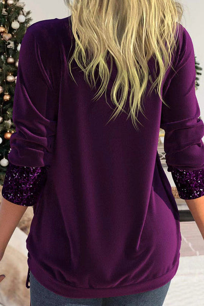 Casual Solid Sequins Patchwork Asymmetrical Collar Tops