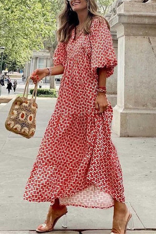 Sweet Elegant Print Flounce Printing O Neck Printed Dress Dresses