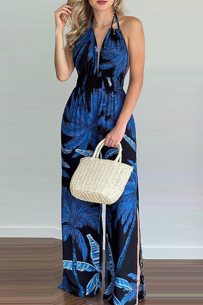 Casual Simplicity Print Spaghetti Strap Loose Jumpsuits