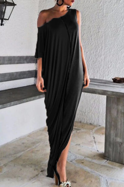 Casual Simplicity Color Block Contrast O Neck Irregular Dress Dresses