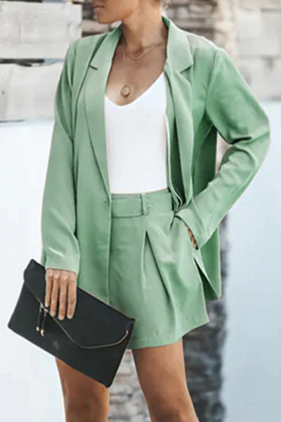 Casual Simplicity Solid Turndown Collar Long Sleeve Two Pieces