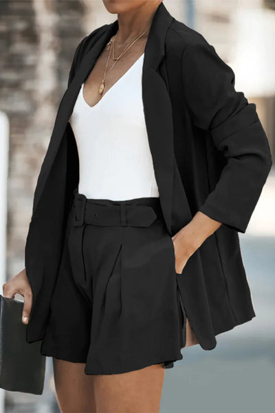 Casual Simplicity Solid Turndown Collar Long Sleeve Two Pieces