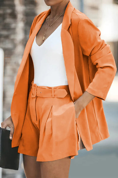 Casual Simplicity Solid Turndown Collar Long Sleeve Two Pieces