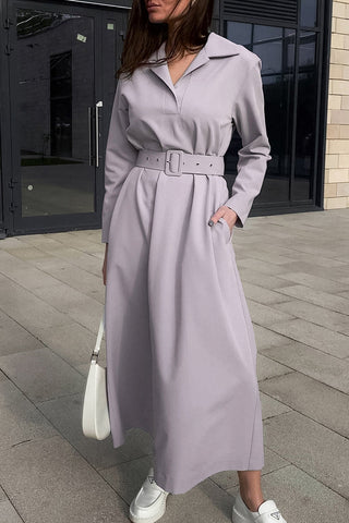 Elegant Simplicity Solid Pocket Turndown Collar A Line Dresses