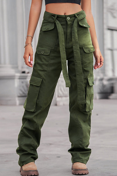 Street Solid Patchwork Pocket Loose Straight Patchwork Bottoms(4 Colors)
