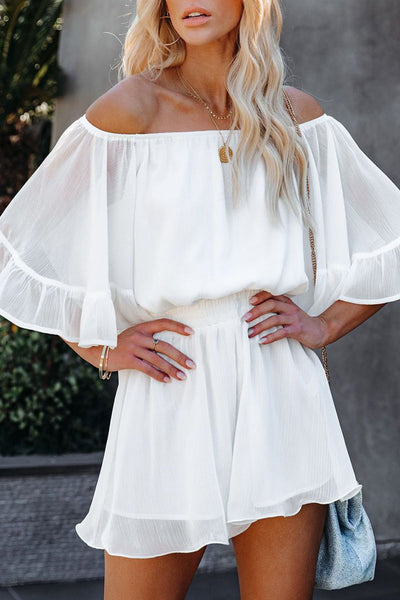 Casual Daily Solid Patchwork Flounce Off the Shoulder Loose Jumpsuits